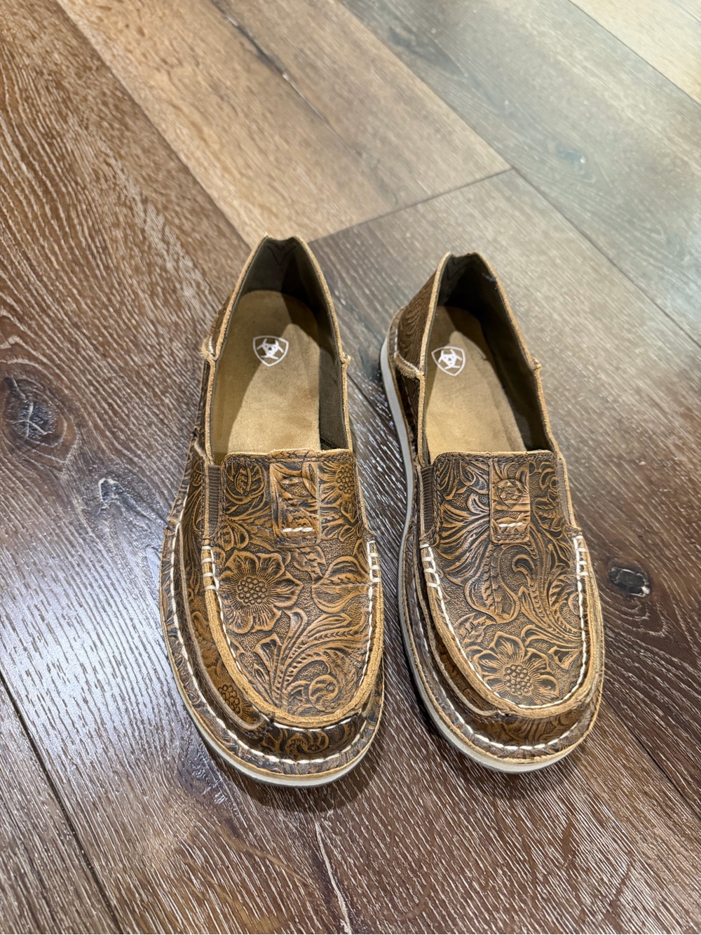 Ariat Women's Tooled Floral Slip-On Moccasins - Brown